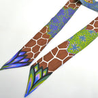 Hermes Twilly the Three Graces Mikami Silk 100% Blue Giraffe Pattern — view 4