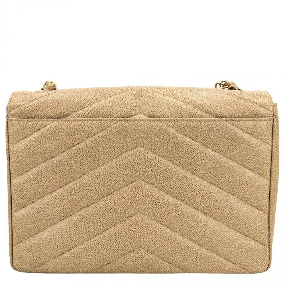 Chanel Shoulder Bag CC Logo Turnlock Crossbody Stitch Chez Blanc Caviar Leather — view 2