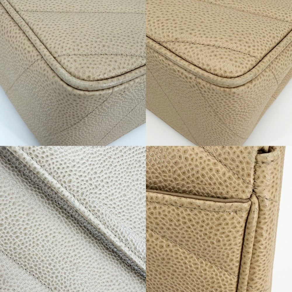 Chanel Shoulder Bag CC Logo Turnlock Crossbody Stitch Chez Blanc Caviar Leather — view 6