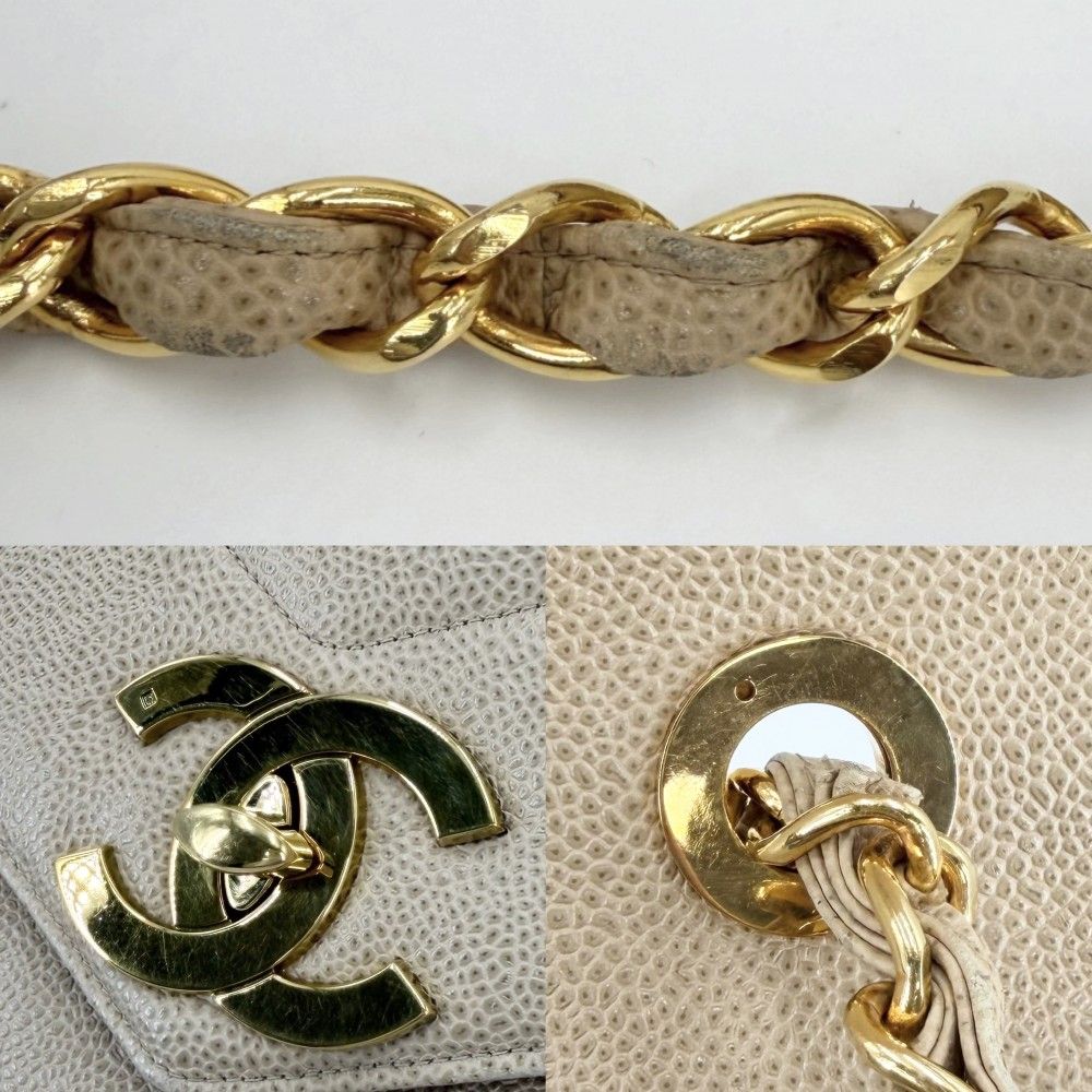 Chanel Shoulder Bag CC Logo Turnlock Crossbody Stitch Chez Blanc Caviar Leather — view 9