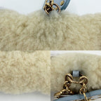 Celine Key Holder Pom Charm Triomphe Heart Key Ring Wool Beige Light Blue Gold — view 5