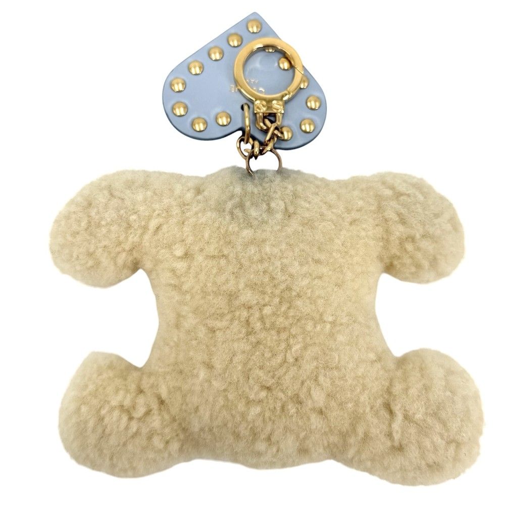 Celine Key Holder Pom Charm Triomphe Heart Key Ring Wool Beige Light Blue Gold — view 2