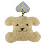 Celine Key Holder Pom Charm Triomphe Heart Key Ring Wool Beige Light Blue Gold