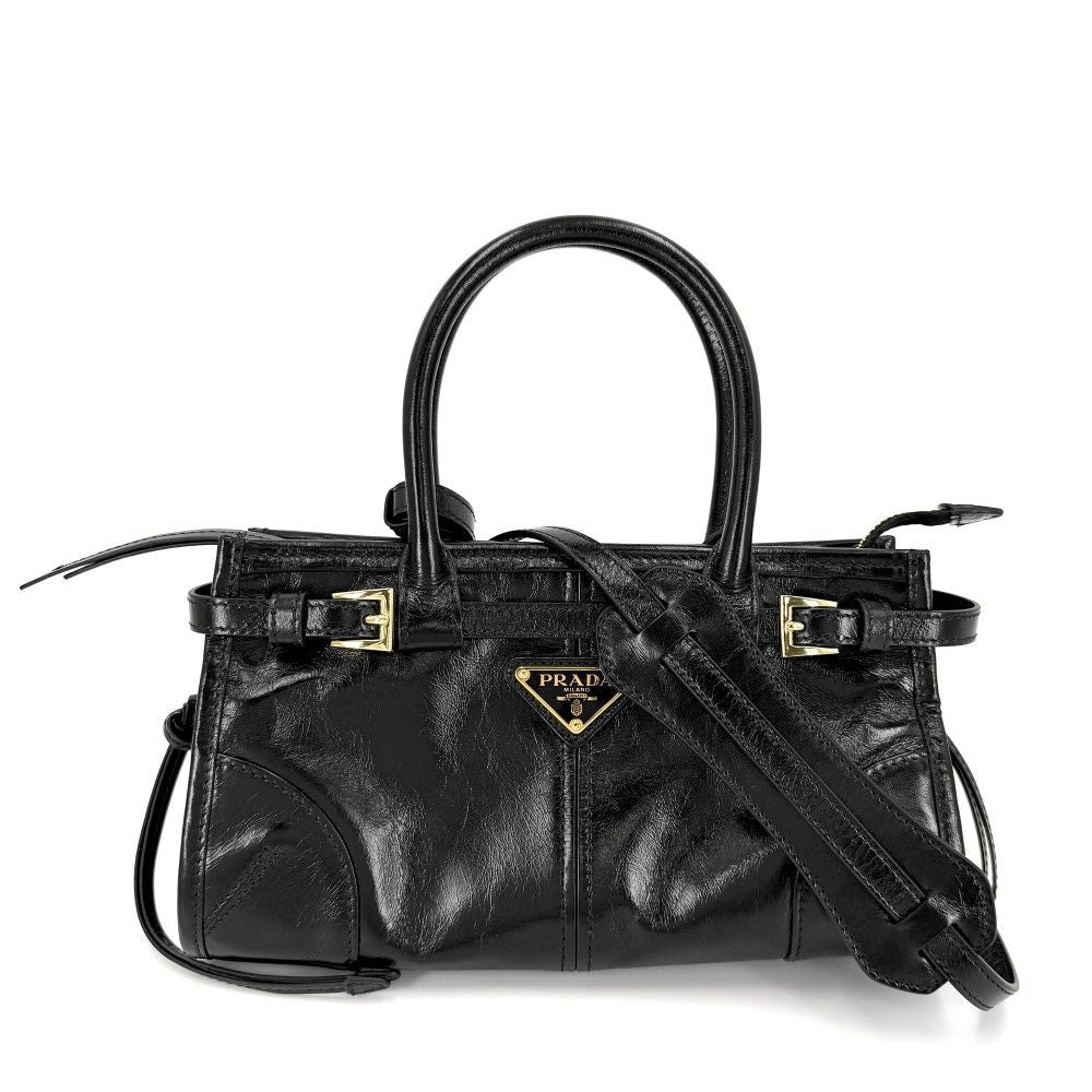 Prada 2-Way Boni Mini Shoulder Bag Crossbody Triangle Logo Tote Leather Black