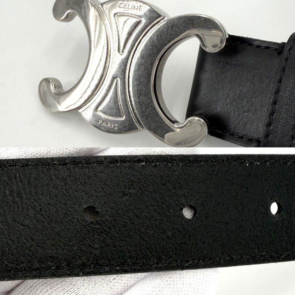 Celine Belt Triomphe Simple Leather Black Silver — view 5