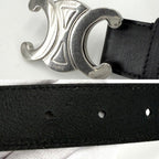 Celine Belt Triomphe Simple Leather Black Silver — view 5