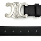 Celine Belt Triomphe Simple Leather Black Silver — view 2