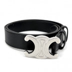 Celine Belt Triomphe Simple Leather Black Silver