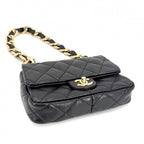 Chanel Shoulder Bag Quilted CC Logo Chain Leather Black Gold — view 3