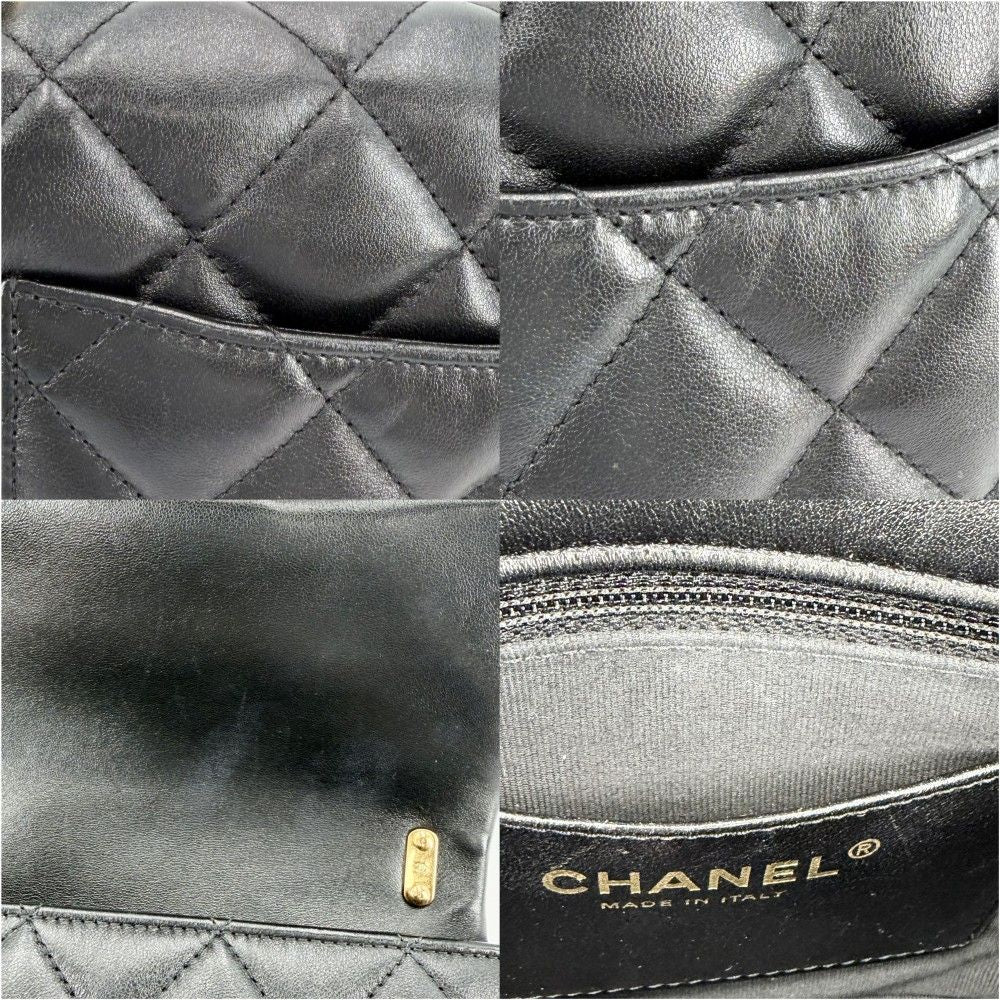 Chanel Shoulder Bag Quilted CC Logo Chain Leather Black Gold — view 6