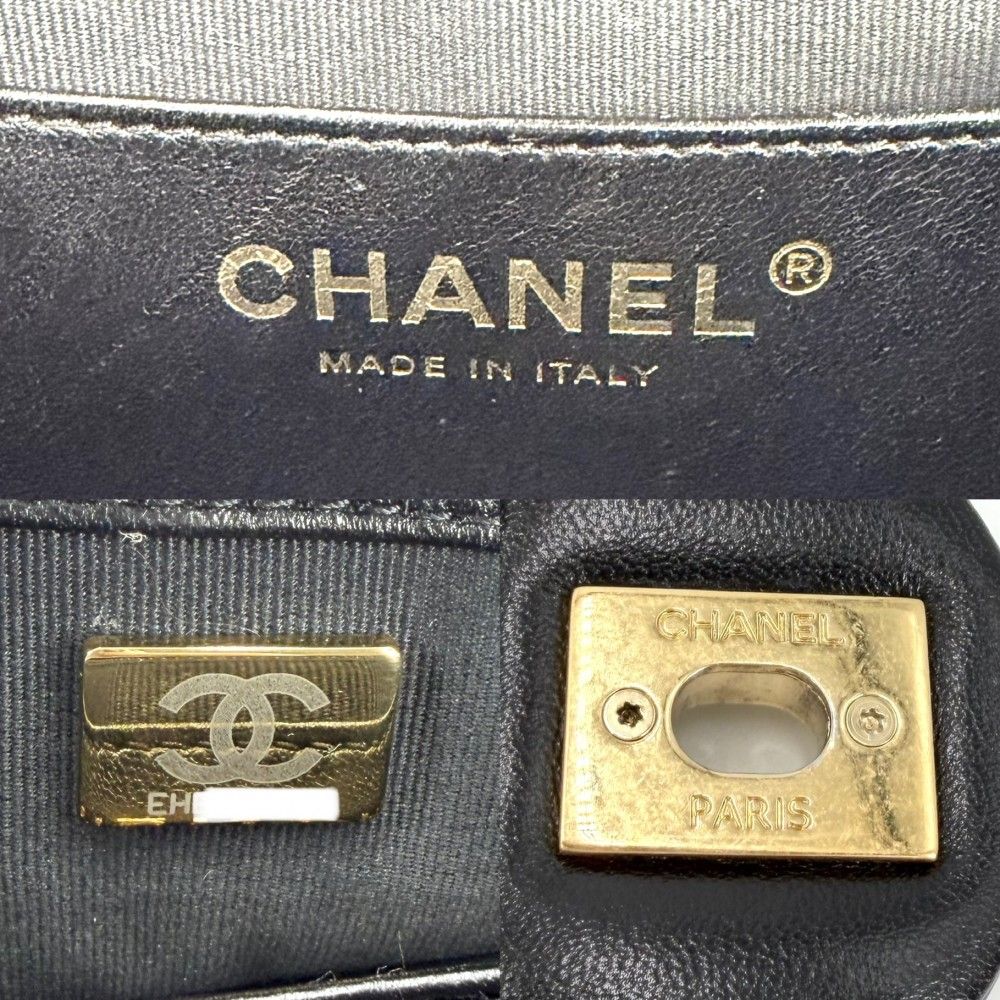 Chanel Shoulder Bag Quilted CC Logo Chain Leather Black Gold — view 5
