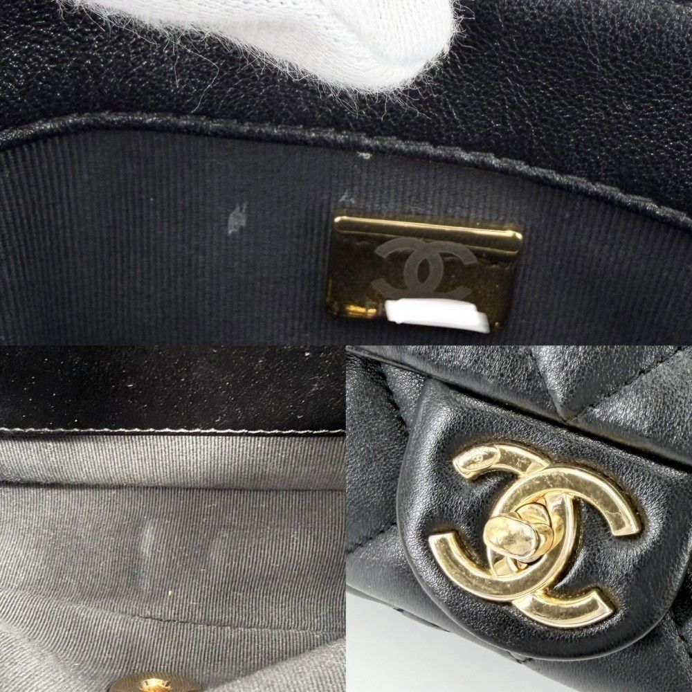 Chanel Shoulder Bag Quilted CC Logo Chain Leather Black Gold — view 7