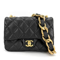 Chanel Shoulder Bag Quilted CC Logo Chain Leather Black Gold