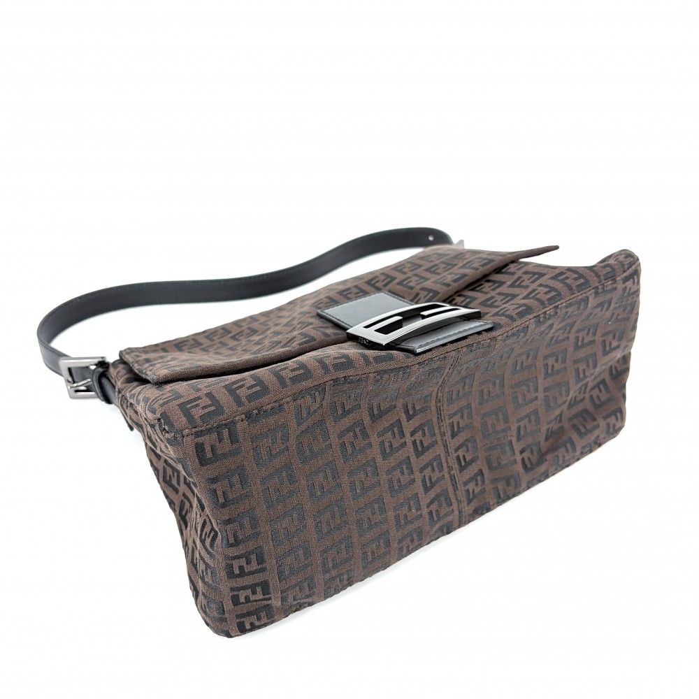 Fendi Shoulder Bag Zucchino Mamma Bucket Canvas Leather Brown Black Gunmetal — view 3