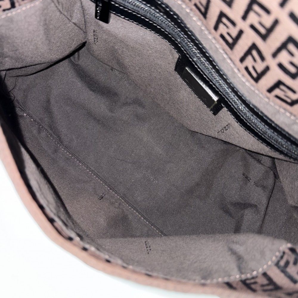 Fendi Shoulder Bag Zucchino Mamma Bucket Canvas Leather Brown Black Gunmetal — view 4