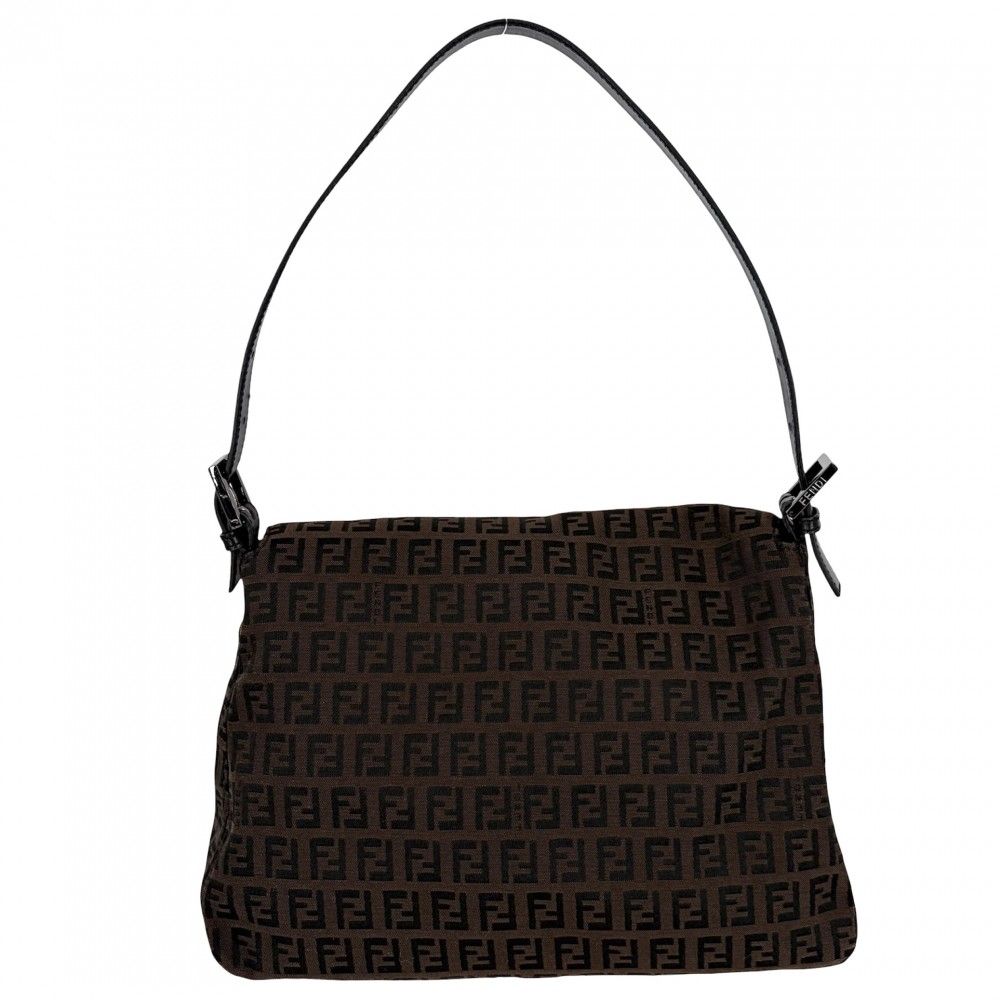 Fendi Shoulder Bag Zucchino Mamma Bucket Canvas Leather Brown Black Gunmetal — view 2