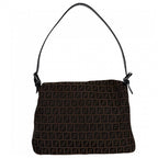 Fendi Shoulder Bag Zucchino Mamma Bucket Canvas Leather Brown Black Gunmetal — view 2