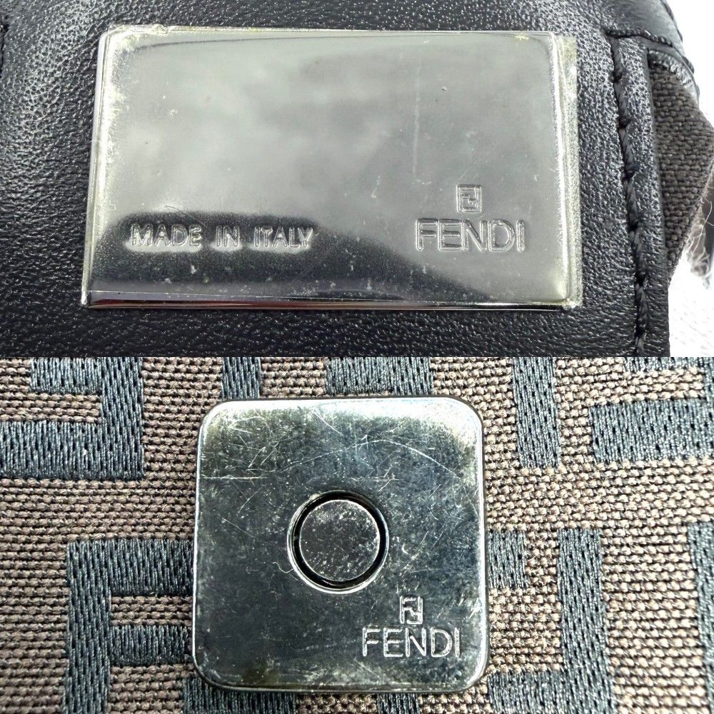 Fendi Shoulder Bag Zucchino Mamma Bucket Canvas Leather Brown Black Gunmetal — view 5