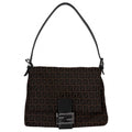 Fendi Shoulder Bag Zucchino Mamma Bucket Canvas Leather Brown Black Gunmetal