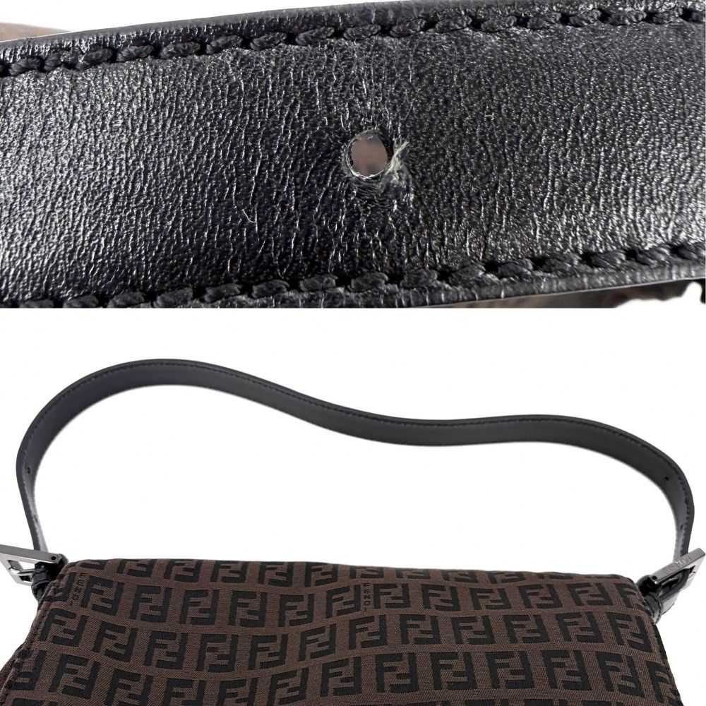 Fendi Shoulder Bag Zucchino Mamma Bucket Canvas Leather Brown Black Gunmetal — view 7
