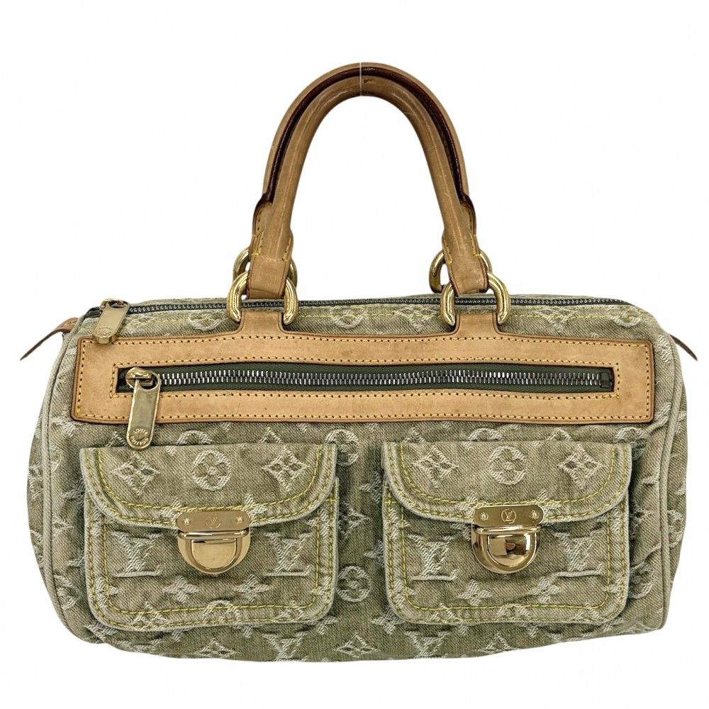 Louis Vuitton Handbag Neo Speedy Monogram Denim Green Gold