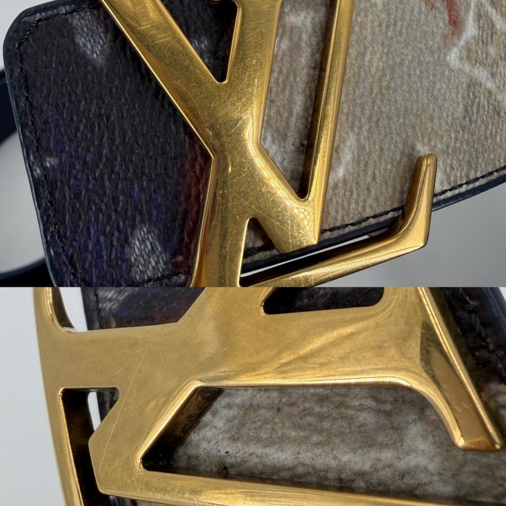 Louis Vuitton Belt Monogram Initial 95 38 Leather Navy Dark Blue Multicolor Gold — view 7