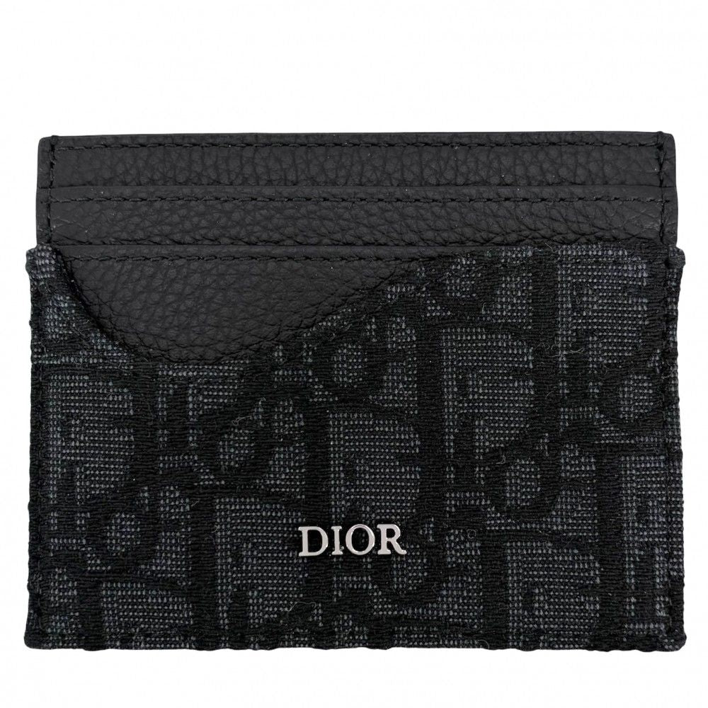 Dior Card Case Saddle Holder Oblique Calf Jacquard Black Gunmetal