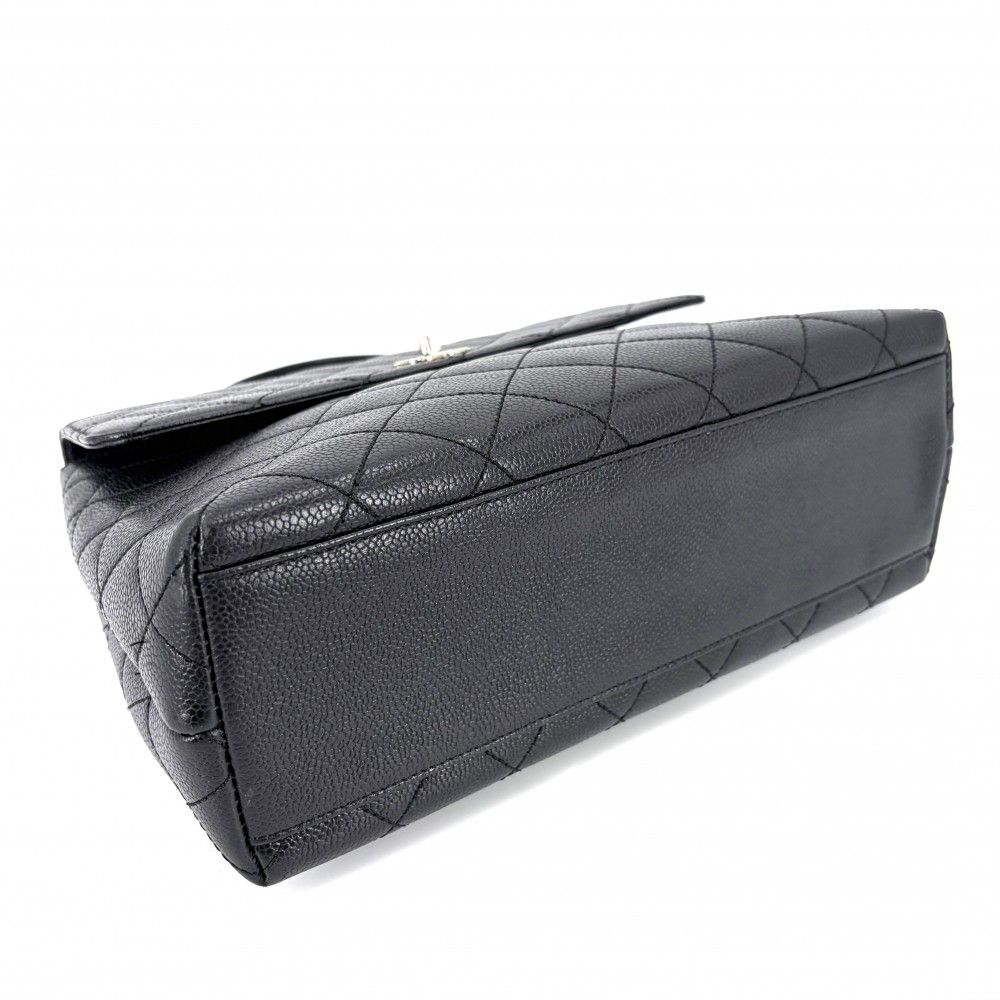 Chanel Handbag Quilted CC Logo Turnlock Top Handle Caviar Leather Black Silver — view 3