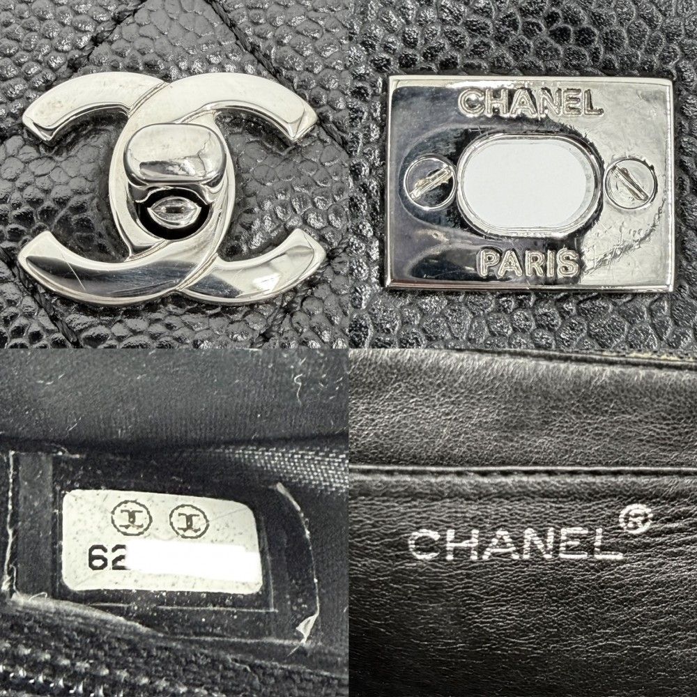 Chanel Handbag Quilted CC Logo Turnlock Top Handle Caviar Leather Black Silver — view 5