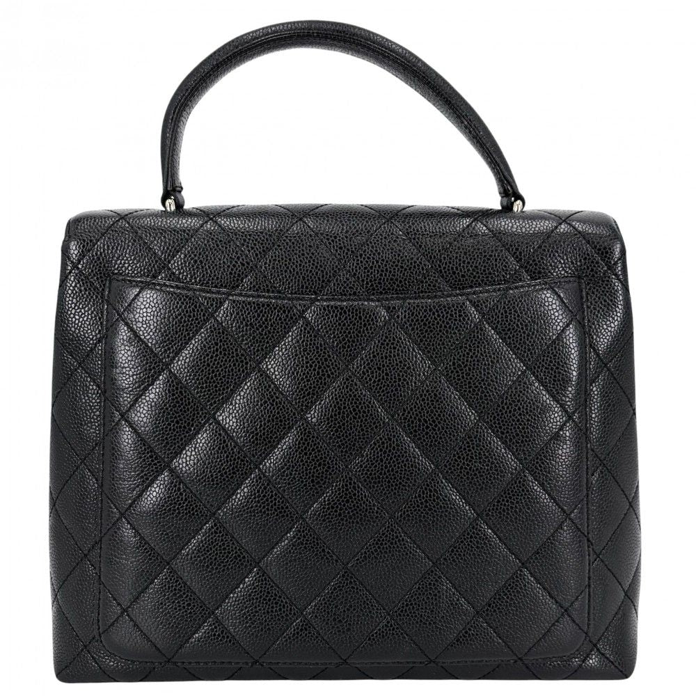 Chanel Handbag Quilted CC Logo Turnlock Top Handle Caviar Leather Black Silver — view 2