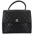 Chanel Handbag Quilted CC Logo Turnlock Top Handle Caviar Leather Black Silver