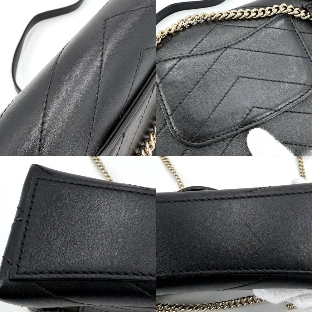 Chanel Shoulder Bag Chez Blanc Stitch CC Logo Bag Crossbody Leather Black Gold — view 6