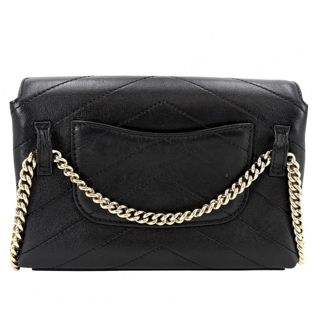 Chanel Shoulder Bag Chez Blanc Stitch CC Logo Bag Crossbody Leather Black Gold — view 2