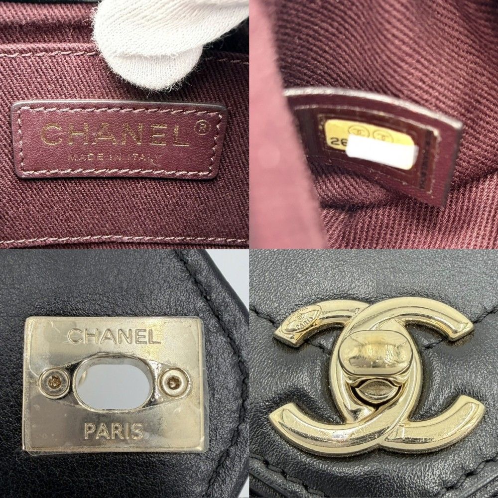 Chanel Shoulder Bag Chez Blanc Stitch CC Logo Bag Crossbody Leather Black Gold — view 5
