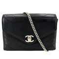 Chanel Shoulder Bag Chez Blanc Stitch CC Logo Bag Crossbody Leather Black Gold