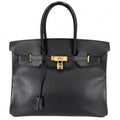 Hermes Handbag Birkin 35 Retourne Leather Black Gold