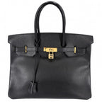 Hermes Handbag Birkin 35 Retourne Leather Black Gold