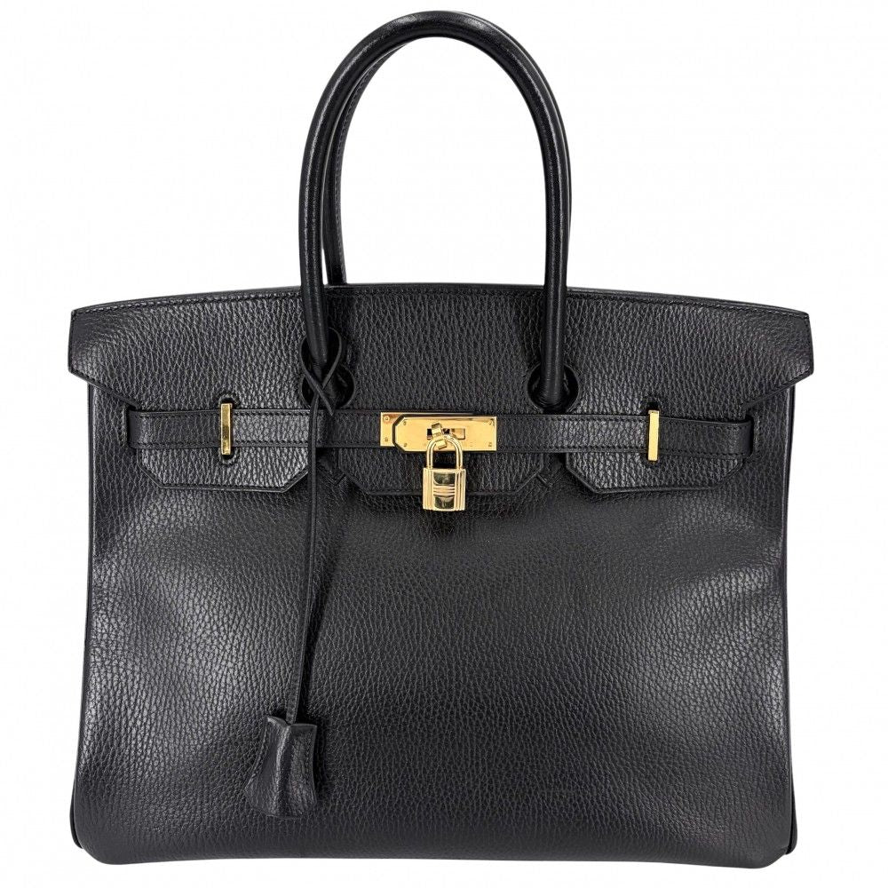 Hermes Handbag Birkin 35 Retourne Leather Black Gold