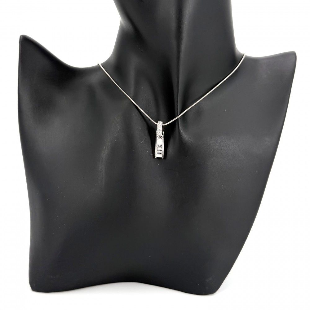 Tiffany & Co Necklace Atlas Bar Pendant 18k WG White Gold Diamond — view 3