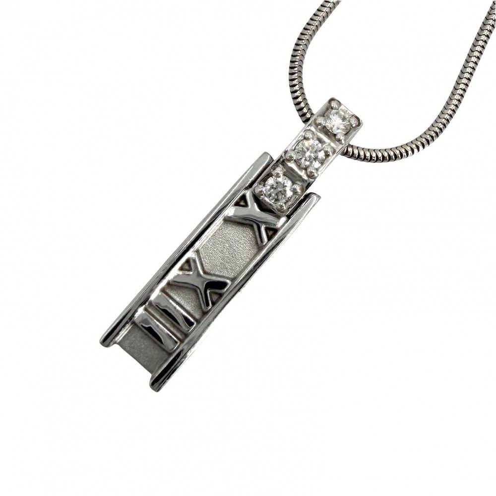 Tiffany & Co Necklace Atlas Bar Pendant 18k WG White Gold Diamond