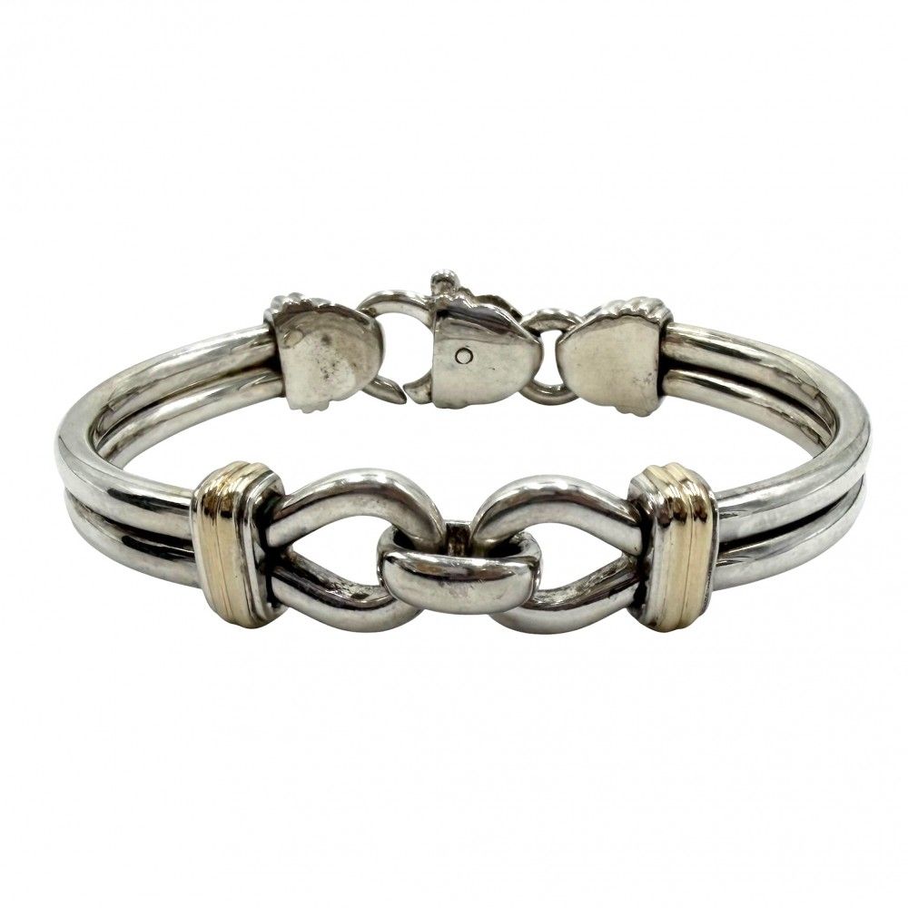 Tiffany & Co Bangle Double Loop Combination Bracelet 18k YG 925 Sterling Silver