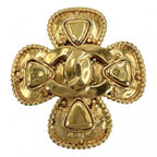 Chanel Brooch Clover CC Logo Vintage Gold Plated