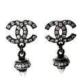 Chanel Earrings CC Logo Swing Rhinestone Silver