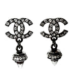Chanel Earrings CC Logo Swing Rhinestone Silver