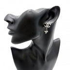 Chanel Earrings CC Logo Swing Rhinestone Silver — view 2