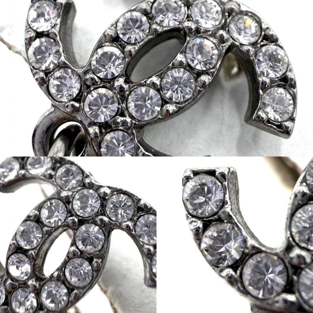 Chanel Earrings CC Logo Swing Rhinestone Silver — view 5