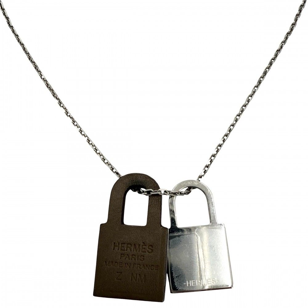 Hermes Necklace Au Kelly PM Cadena Star Leather Brown Silver — view 2