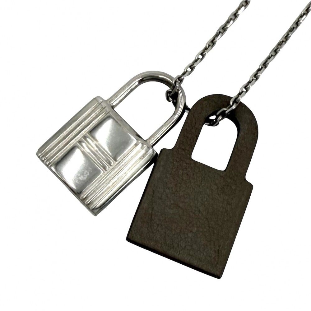Hermes Necklace Au Kelly PM Cadena Star Leather Brown Silver