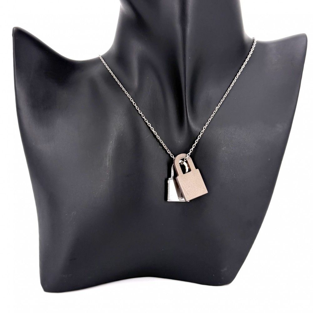 Hermes Necklace Au Kelly PM Cadena Star Leather Brown Silver — view 3