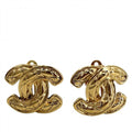 Chanel Earrings CC Logo Quilted Vintage Gold Plated